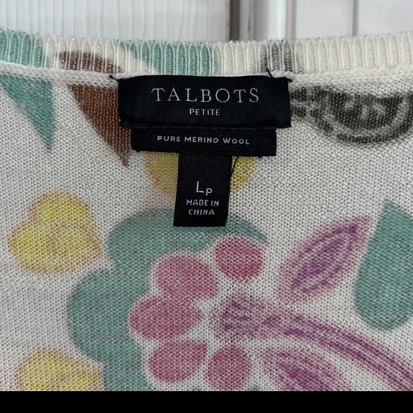 Talbots Pure Merino Wool Floral Print Long Sleeve Sweater Top Size LP - Picture 5 of 7